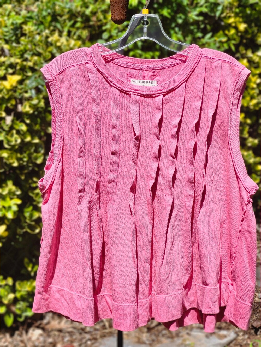 We The Free By Free People Pink Pleated Sleeveless Tank Top Size Large